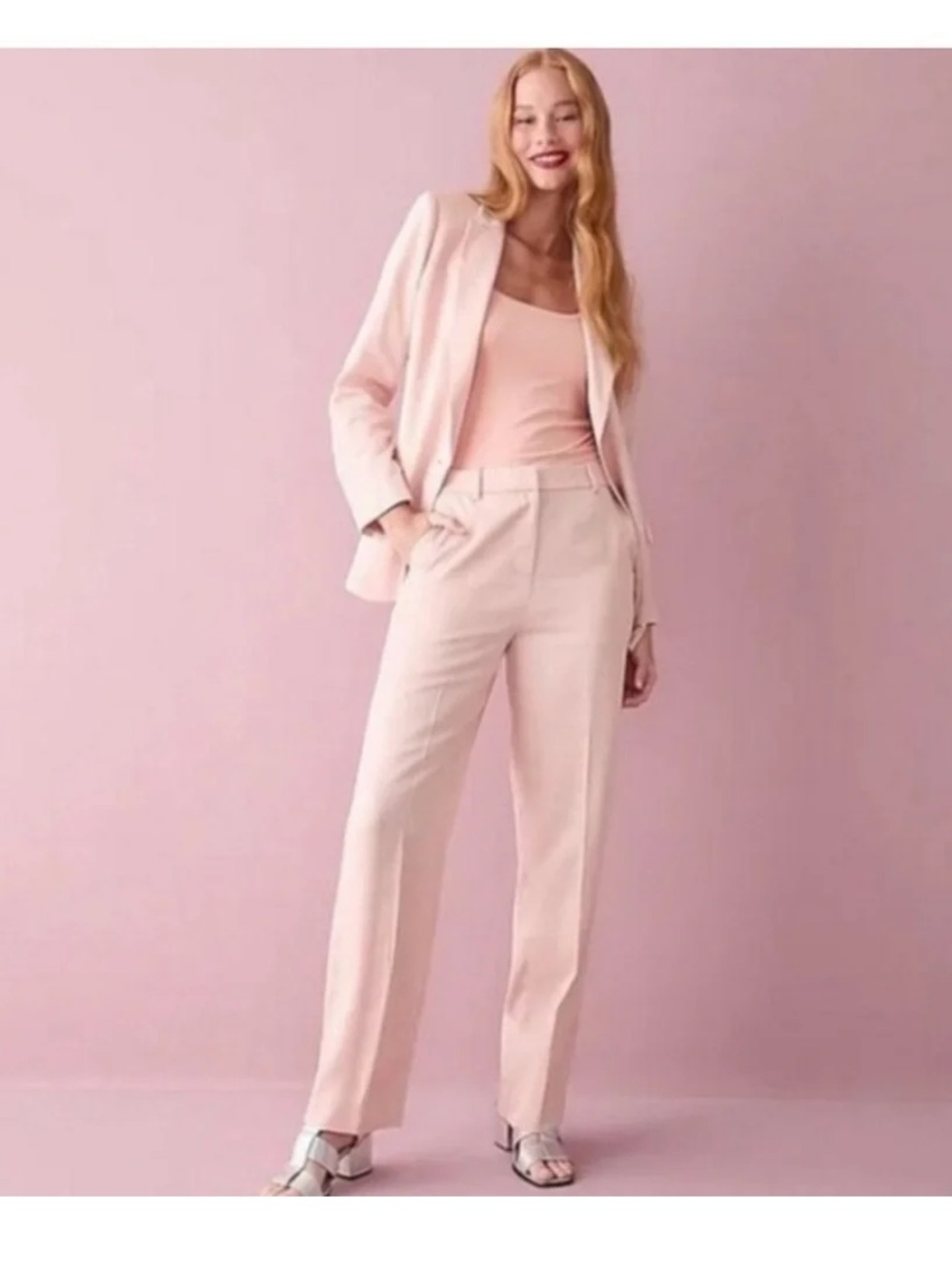 J. Crew Re-Imagined Blush Pink High Rise Straight Leg Trousers Pants Size 8